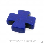 Turquoise kraal kruis 24mm (donkerblauw)